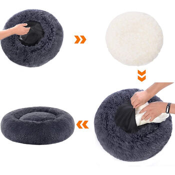 50cm Dark Grey Soft Plush Donut Dog Cat Bed Cushion, 5 of 8