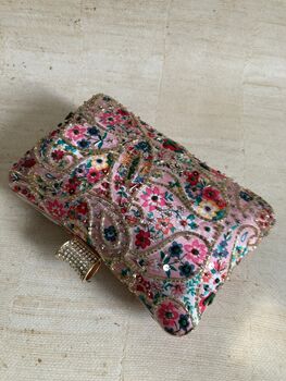 Pink Floral Multicoloured Rectangular Clutch Bag, 2 of 10