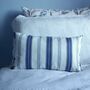 Handmade Repurposed Fabric Blue Stripes Cushion, thumbnail 3 of 4