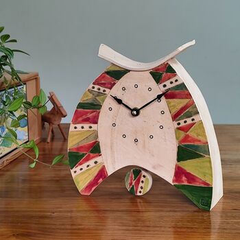 Large Mantel Clock In Green And Burgundy Triangle Pattern, 6 of 8