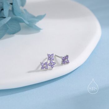 Sterling Silver Asymmetric Hydrangea Cz Stud Earrings, 4 of 12