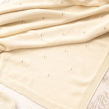 Toffee Moon White Pointelle Christening Baby Blanket, 11 of 12