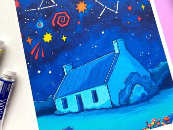 Midnight Cottage Watercolour Print, 4 of 6