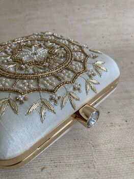 Off White Mandala Design Square Clutch Bag, 9 of 9