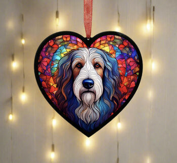 Bearded Collie Stained Glass Effect Heart Suncatcher, 3 of 6