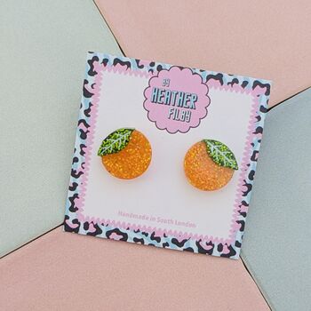 Orange Glitter Stud Earrings, 3 of 5