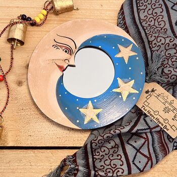 Wooden Celestial Moon And Star Mini Mirror, 3 of 6