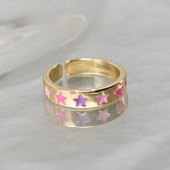 Enamel Pink Rings, Flower, Heart, Star / Gold Filled, 4 of 8