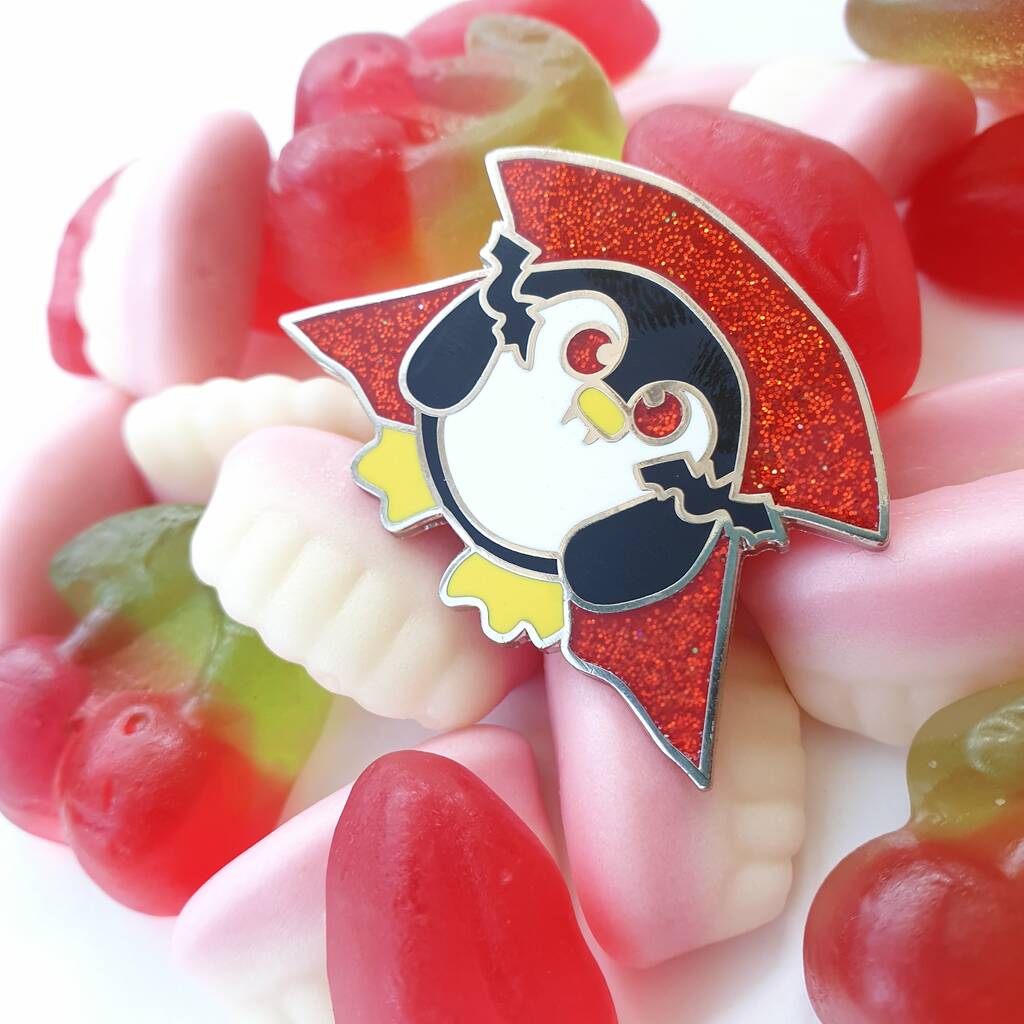 Vampire Penguin Halloween Glitter Enamel Pin, 1 of 6