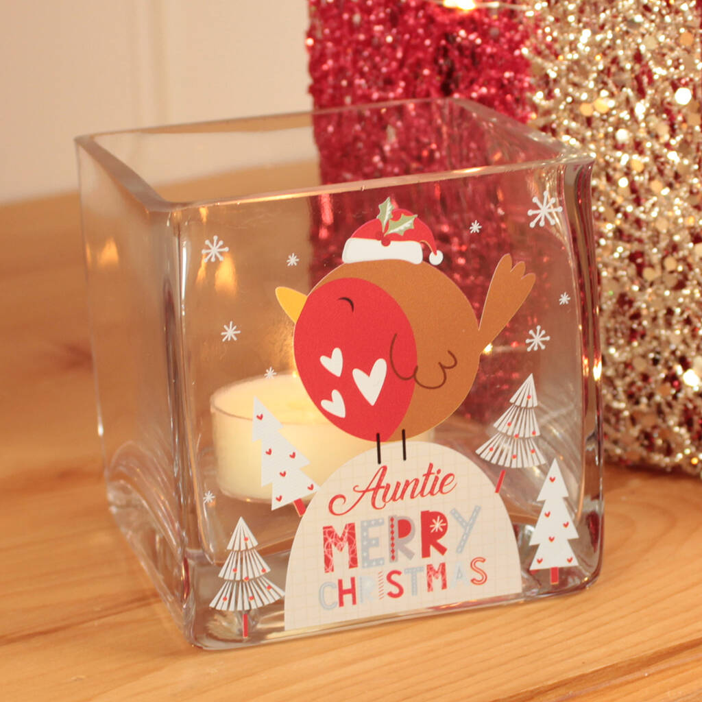 Personalised Christmas Robin Tea Light Holder By Love Lumi Ltd