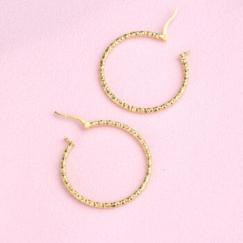 Gold Textured Large Hoop Earrings, 3 of 6