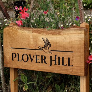 Engraved Live Edge Oak Plaque On Two 1m Posts, 7 of 12