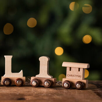 Personalised Engraved Christmas Wooden Name Train Set, 2 of 9