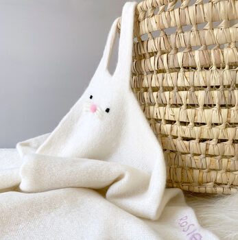 Cashmere 'Bunny' Baby Blanket With Personalised Name, 4 of 12