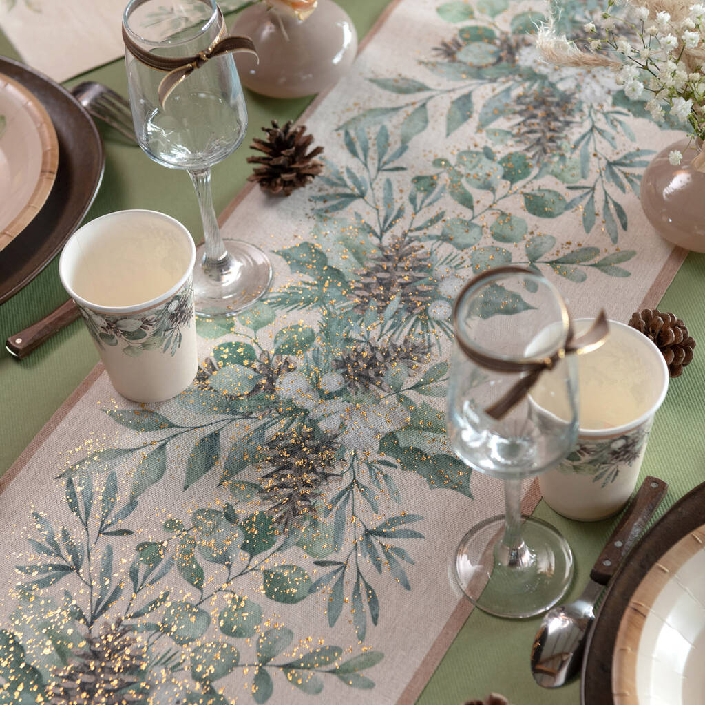 Winter Green Botanical Cotton Christmas Table Runner 3m X 28cm, 1 of 4