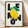 Lemon Art Print – Hand Drawn Textured Fruit Illustration And Bold Typography Food Poster, thumbnail 3 of 6