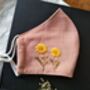 Dusty Pink Linen Face Mask With Hand Embroidered Flower, thumbnail 1 of 4