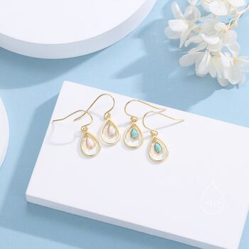 Aqua Green Opal Droplet Hook Earrings, 8 of 12