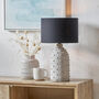 Textured Dot Light Grey Stoneware Table Lamp With Shade, thumbnail 1 of 7