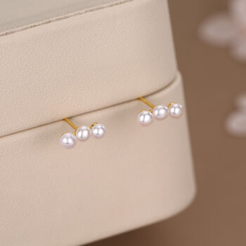 Natural Pearl Trio Stud Earrings In Sterling Silver, 6 of 12