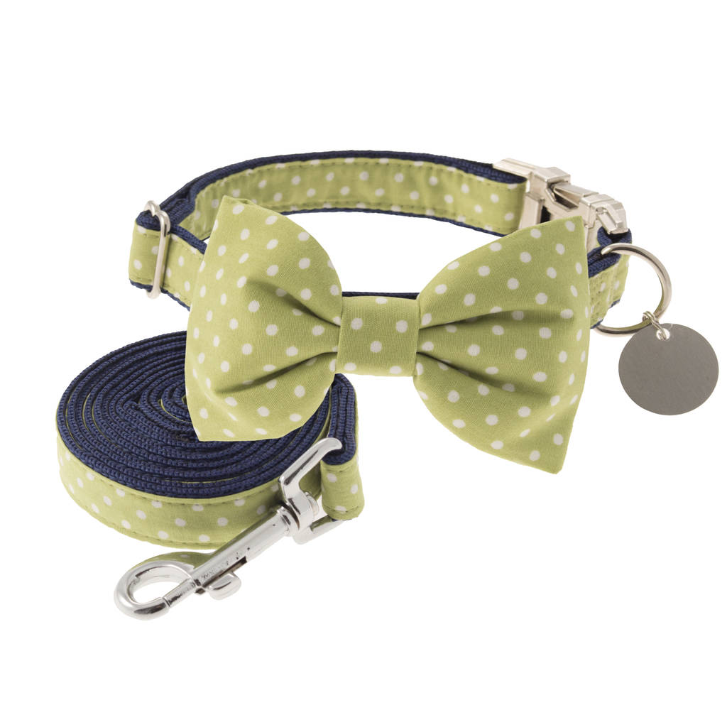 Lime Green Polka Dot Bow Tie Dog Collar By Dober & Dasch