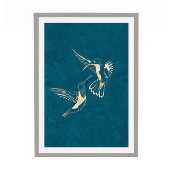 Gold Turquoise Hummingbird Silhouettes Wall Art Print, 4 of 5
