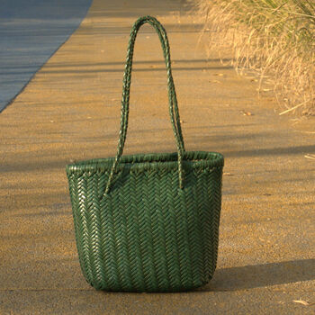 Hand Woven Genuine Leather Shopping Tote Bag, 5 of 12