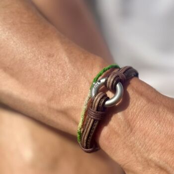 Antique Brown And Vintage Grey Leather Urn Bracelet For Ashes, 3 of 12