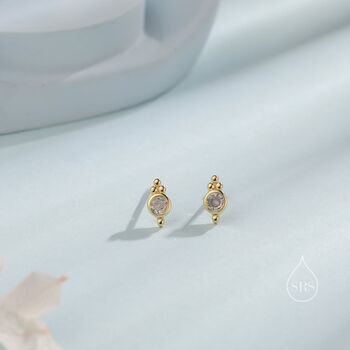 Sterling Silver Extra Tiny Cz Crystal With Dot Trio Stud Earrings, 8 of 12