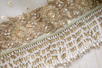 Misha Ivory Organza Saree Gold Embroidered, 4 of 7