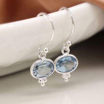Sterling Silver Oval Blue Topaz Drop Earrings, 3 of 8