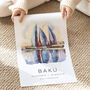 Baku Azerbaijan Travel Print Poster, thumbnail 4 of 7