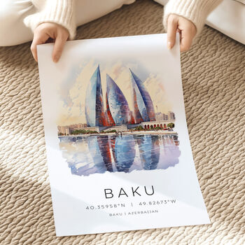 Baku Azerbaijan Travel Print Poster, 4 of 7