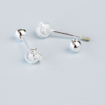 Sterling Silver Rope Knot Design Screw Back Stud Earrings, 2 of 4
