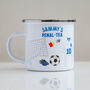 Personalised Enamel Mug – Footie Shirt And Goal Post Design, thumbnail 3 of 5