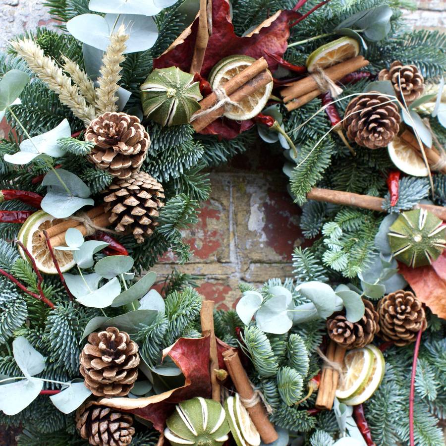 Luxury Fresh Spicy Christmas Wreath By The Artisan Dried Flower Company