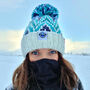 Andrea Hall Alpine Midnight Zig Zag Super Bobble Hat, thumbnail 5 of 8