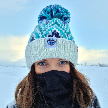 Andrea Hall Alpine Midnight Zig Zag Super Bobble Hat, 5 of 8