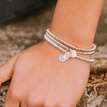 Silver And Rose Gold Sweetie Slider Bracelet, Initial Disc, 2 of 5