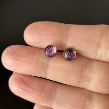 Pink Sparkly Fused Glass Sterling Silver Stud Earrings, 6 of 10