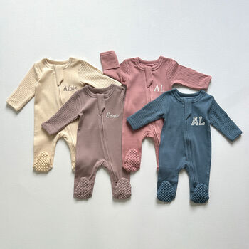 Organic Cotton Personalised Zip Up Baby Romper/Sleepsuit, 5 of 8