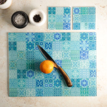 Turquoise Teal 'Mixed Tiles' Coaster Set, 8 of 11
