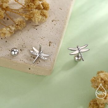 Dragonfly Screw Back Earrings In Sterling Silver, 2 of 11