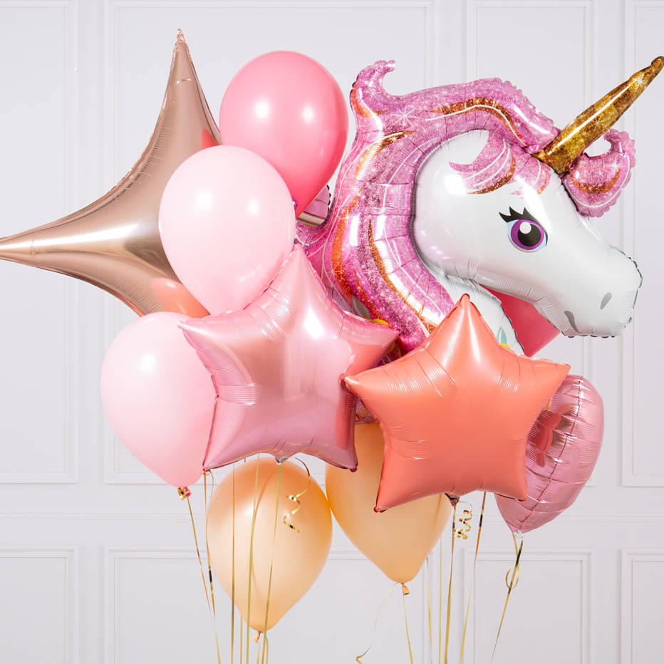 Peach Unicorn Crazy Foil Balloon Bunch, 1 of 3