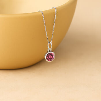 Personalised Sterling Silver October Pink Tourmaline Birthstone Necklace, 4 of 12