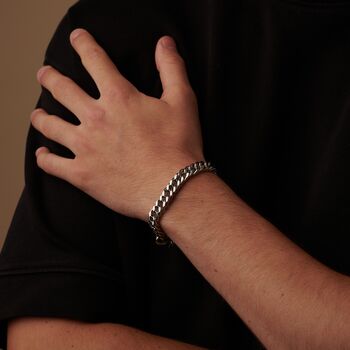 9 Mm Engraveable Flat Curb Bracelet, Cuban Link Bracelet, 4 of 9