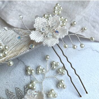 Set Of Three Beaded Bridal Floral Hairpins, 7 of 9