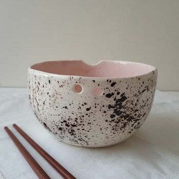 Handmade Speckled Pink Noodle Bowl With Chopsticks, 10 of 11
