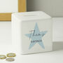 Personalised Blue Star Ceramic Square Money Box, thumbnail 3 of 6