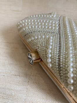 Pearl Cream Rectangular Handcrafted Clutch Bag, 9 of 10